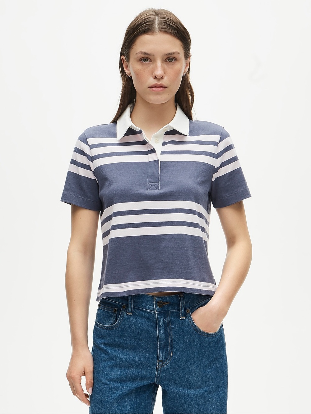 NEW! J. Crew Boyfriend jersey short-sleeve polo shirt in stripe Size Small